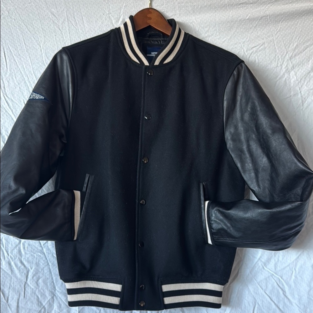 Varsity Jacket with Leather Sleeves